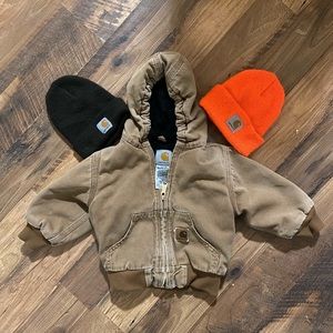 Toddler 2T carhartt jacket and hats